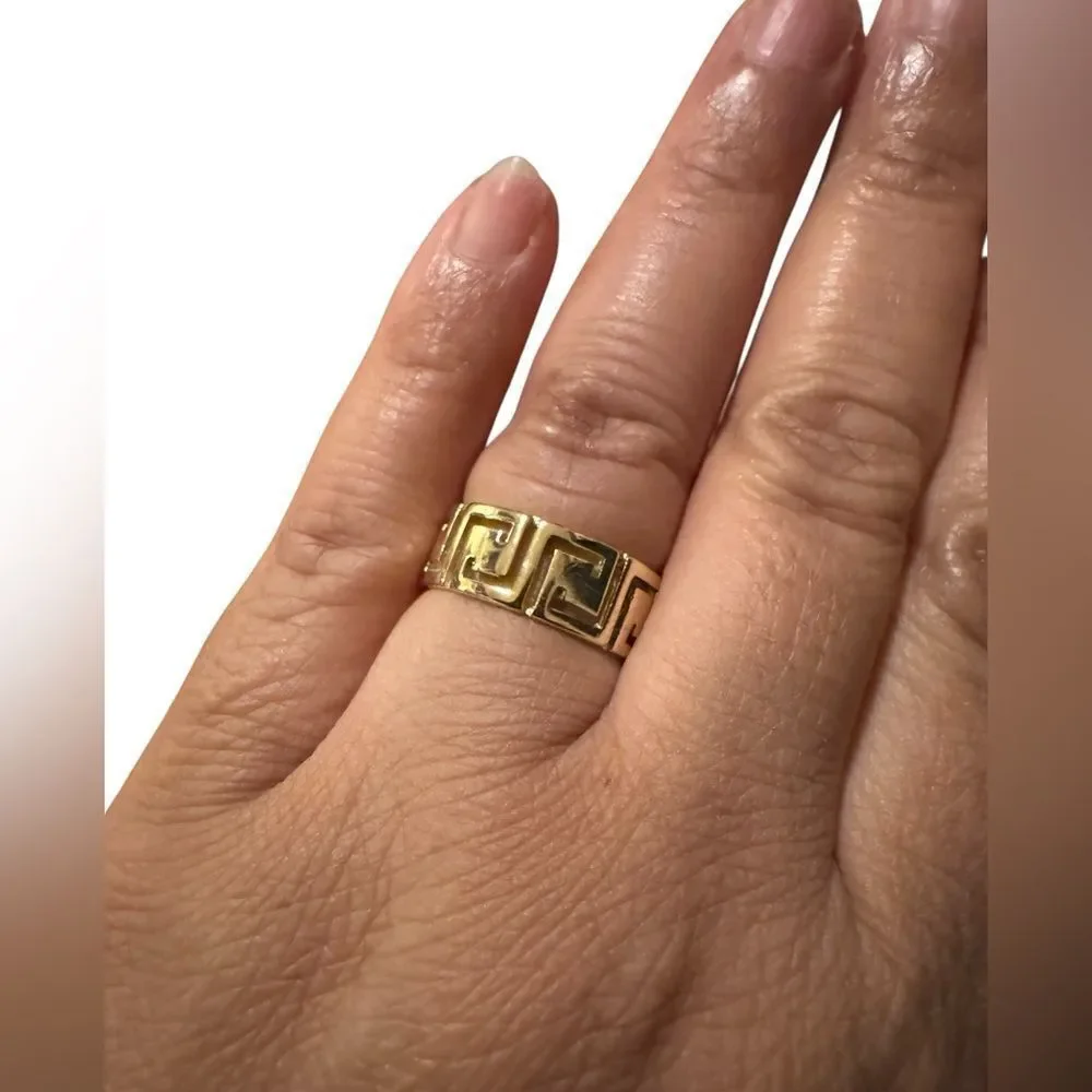 And Now This Gold Tone Greek Key band Ring size 6.5